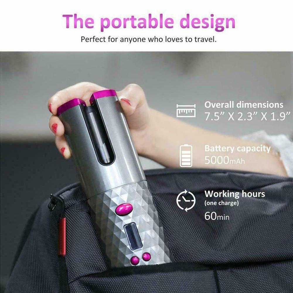 USB Rechargeable Cordless Auto-Rotating Ceramic Portable Women's Hair Curler