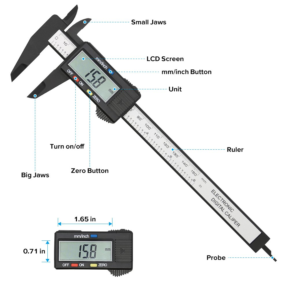 Carbon Fiber Dial Vernier Caliper Gauge Micrometer Measuring Tool Digital Ruler