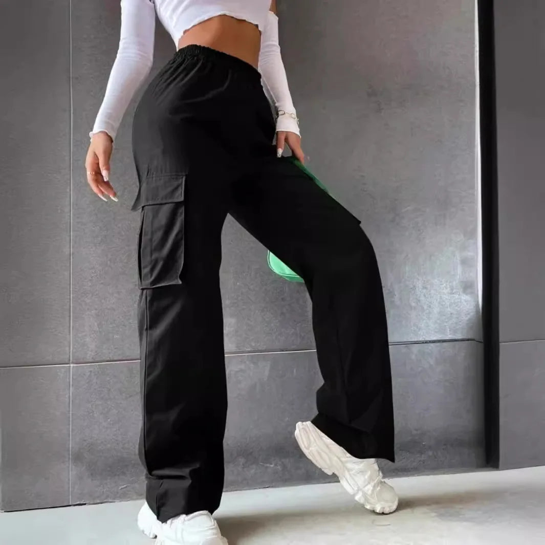 Fashion Women Baggy Joggers Pants Casual Communte Female Chic Straight Cargo Pant Elastic High Waist Elegant Oversized Trousers