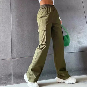 Fashion Women Baggy Joggers Pants Casual Communte Female Chic Straight Cargo Pant Elastic High Waist Elegant Oversized Trousers