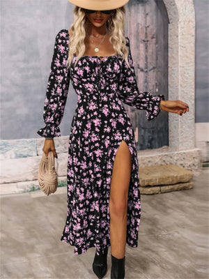 Fashion Printed Full Sleeve Backless Bohemian Dress Women'S Spring Summer Long Dresses