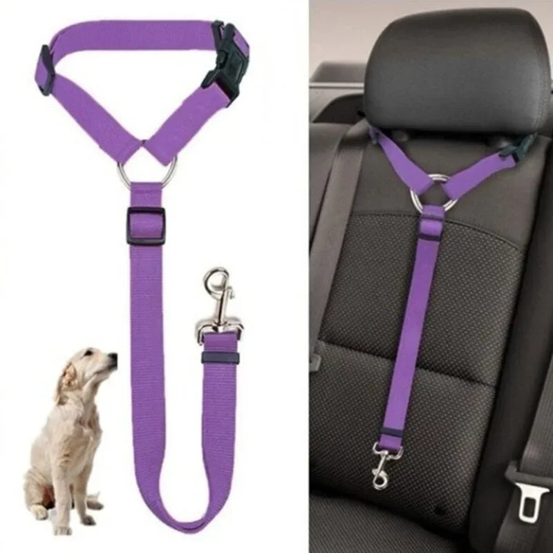 Solid Two-In-One Pet Car Seat Belt Lead Leash Backseat Safety Belt Adjustable Harness for Kitten Dogs Collar Pet Accessories