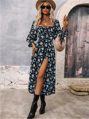 Fashion Printed Full Sleeve Backless Bohemian Dress Women'S Spring Summer Long Dresses