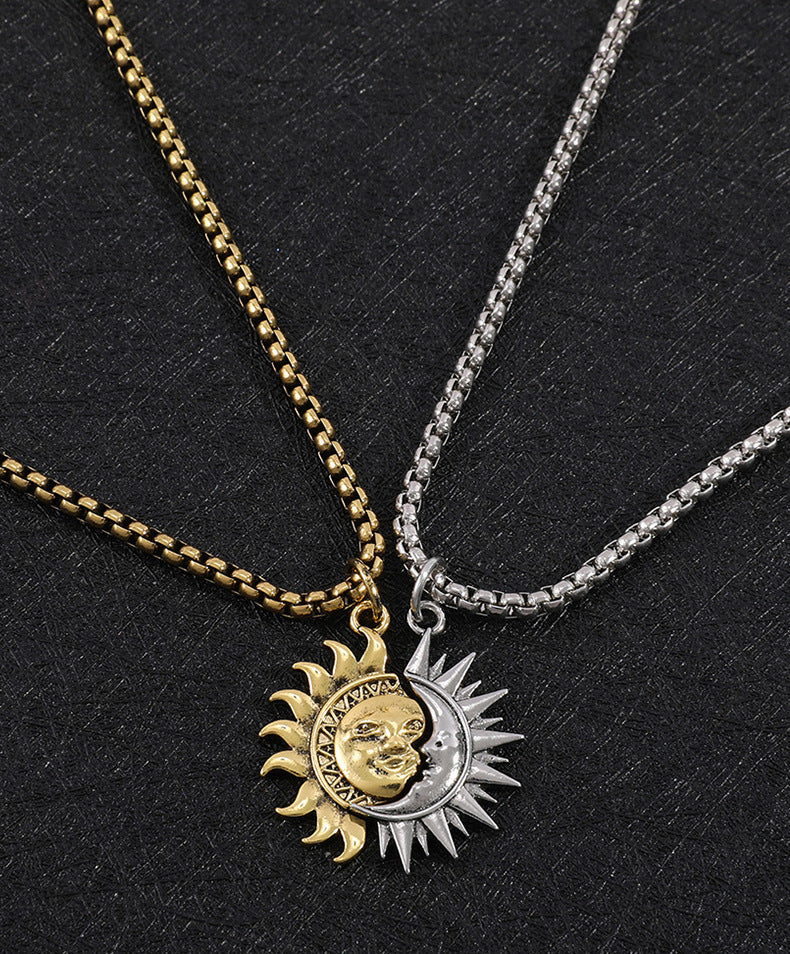 Sun And Moon Asymmetric Accessories Men's Titanium Steel Couple's High Sense Necklace